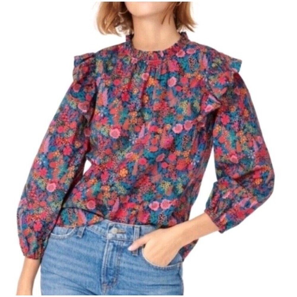 J Crew Liberty of London Top XS Floral Ciara Print Flutter Sleeve Ruffle Prairie